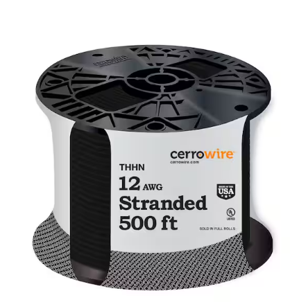 500 ft. 12 Gauge Black Stranded Copper THHN Wire - 9320250
