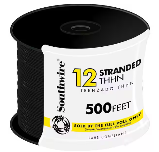 500 ft. 12 Black Stranded CU THHN Wire - 9320250