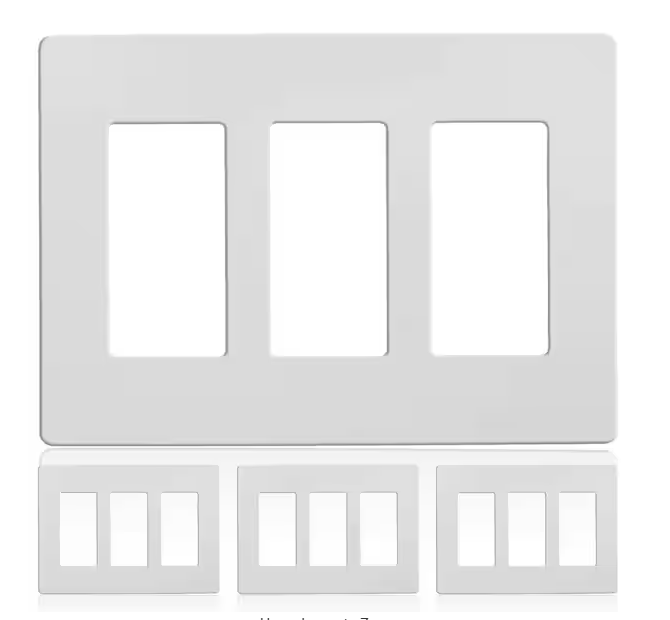 3-Gang Decorator Screwless Wall Plate, GFCI Outlet/Rocker Light Switch Cover, Three Gang, White, 4-Pack - 91004180320