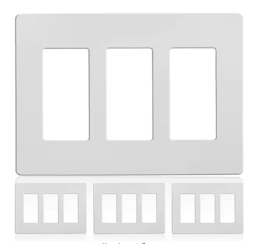 3-Gang Decorator Screwless Wall Plate, GFCI Outlet/Rocker Light Switch Cover, Three Gang, White, 4-Pack - 91004180320