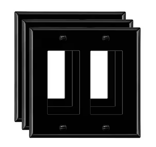 2-Gang Black Gloss Decorator/Rocker Outlet Metal Wall Plate, 3-Pack - 91010015730