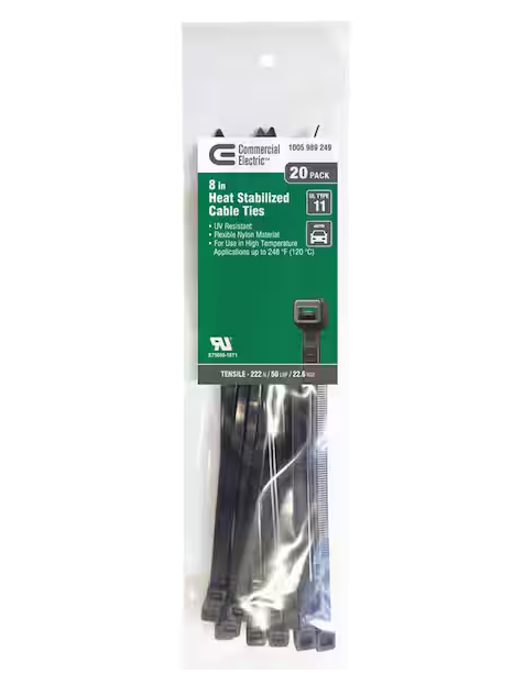 14in Extreme Heat and Cold Resistant UL21 Listed Cable Zip Ties 20 Pack UV (Black) - 91005989249