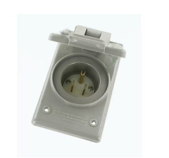 15 Amp 125-Volt Straight Blade Grounding Power Inlet Outlet, Gray