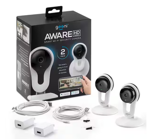 Aware 1080p HD Wireless Wi-Fi Standard Surveillance Camera Night Vision Motion Alerts Alexa Compatible White (2-Pack)