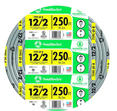 250 ft. 12/2 Gray Solid CU UF-B W/G Wire - 9269050