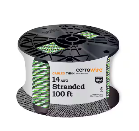 100 ft. 14/3 Black /White /Green Stranded Copper THHN Wire - 91000993434