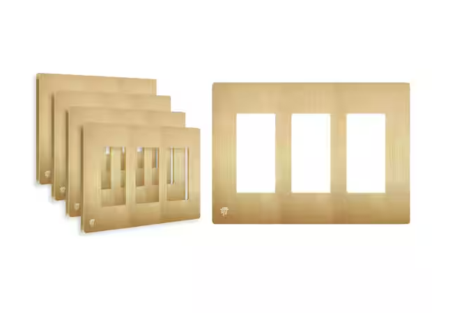 3-Gang Decorator Rocker Plastic Screwless Wall Plate, Brushed Gold (5-Pack) - 91010389492