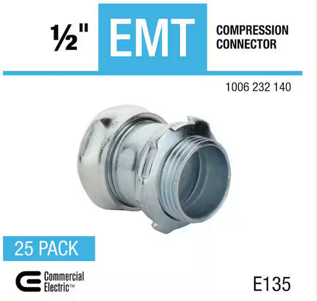 1/2 in. Electrical Metallic Tubing (EMT) Compression Connector (25-Pack) - 91006232140