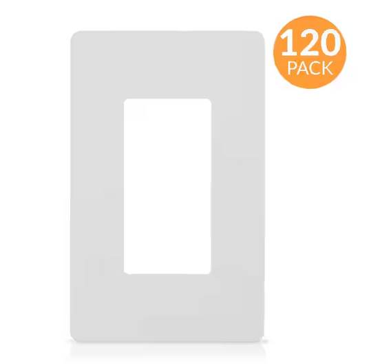 1-Gang Decorator Screwless Wall Plate, GFCI Outlet/Rocker Light Switch Cover, Single Gang, White (120-Pack) - 91005023723