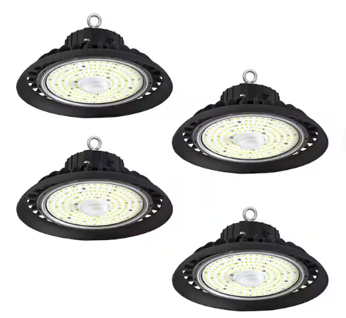 10 in. 300-Watt Equivalent Integrated Black LED Dimmable High Bay Light 5000K White 16000 Lumens (4-Pack) - 91009754152