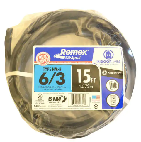 15 ft. 6/3 Black Stranded Romex SIMpull CU NM-B W/G Wire - 91002352599