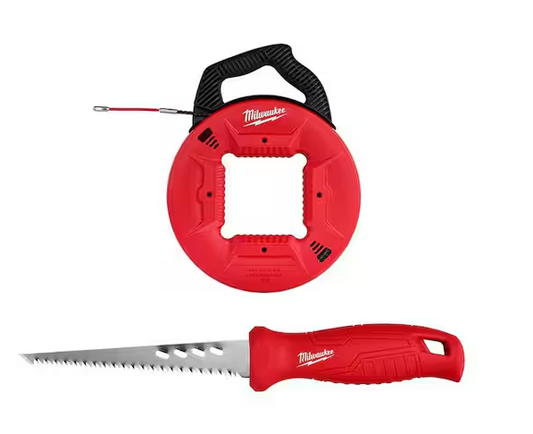 50 ft. x 13 in. Polyester Fish Tape with Flexible Metal Leader and Rasping Jab Saw - 91007933557