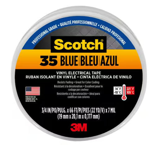 Scotch 3/4 in. x 66 ft. x 0.007 in. #35 Electrical Tape, Blue (Case of 10) - 91003994327