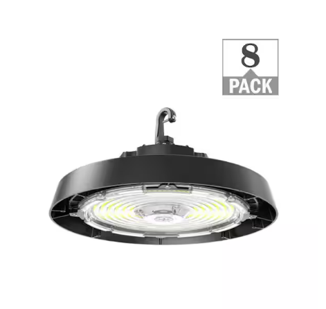 400-Watt Equivalent 11 in. Round Integrated LED Black High Bay Light 13500-22500 Lumens Adjustable CCT 120-277V (8-Pack) - 91010331259