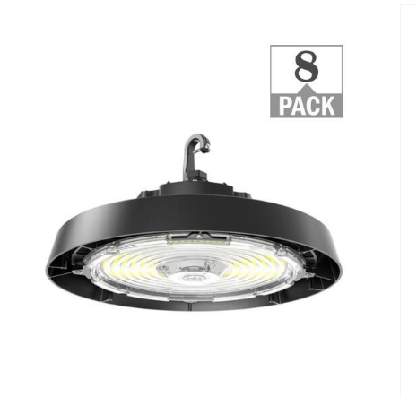 400-Watt Equivalent 11 in. Round Integrated LED Black High Bay Light 20250-30000 Lumens Adjustable CCT 120-277V (8-Pack) - 91010331256