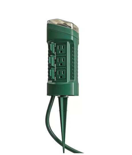 15-Amp Outdoor Plug-In Photocell Light Sensor 6-Outlet Yard Stake Timer with 6 ft. Cord, Green - 91000505444