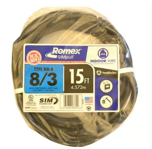 15 ft. 8/3 Stranded Romex SIMpull CU NM-B W/G Wire - 91002352618