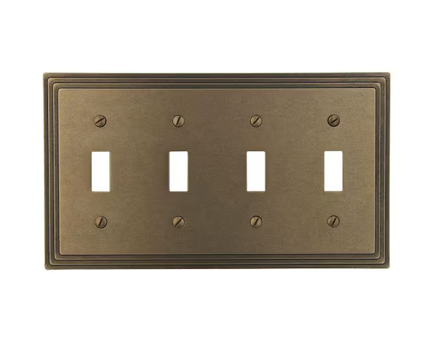 Tiered 4 Gang Toggle Metal Wall Plate - Rustic Brass - 91000712709