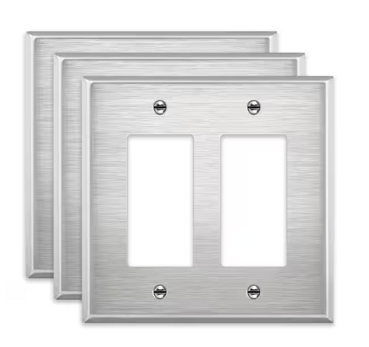 2-Gang Stainless Steel Decorator/Rocker Metal Wall Plate, Midsize (3-Pack) - 91009519660