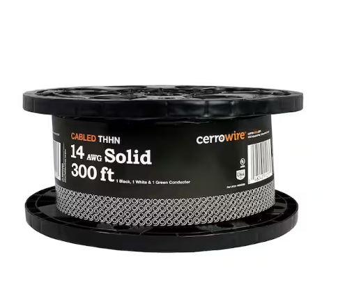 300 ft. 14/3 Black /White /Green Solid Copper THHN Wire - 91001465560