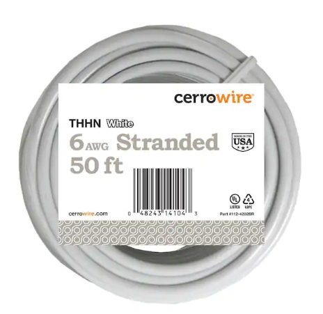 50 ft. 6 Gauge White Stranded Copper THHN Wire - 9205866