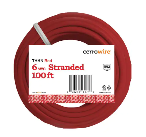 100 ft. 6 Gauge Red Stranded Copper THHN Wire - 9207598