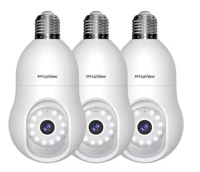 Wireless Camera Security 4MP Light Bulb, 360-Degree 2K, Day/Night Color, Motion Detection, Alexa Compatible, (3-Pack) - 91010598820
