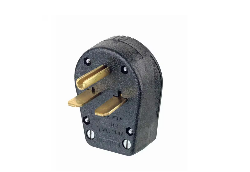 30 Amp/50 Amp 2-Pole/3-Way Grounded Angle Straight Blade Plug, Black - 9613611