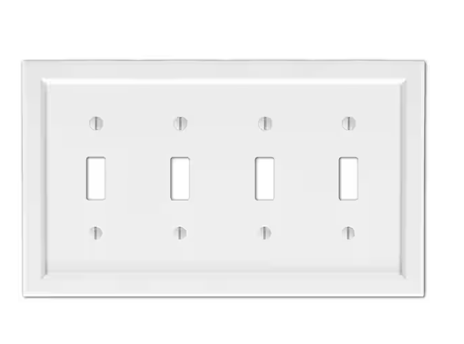 Woodmore 4 Gang Toggle Wood Wall Plate - White - 91004309675