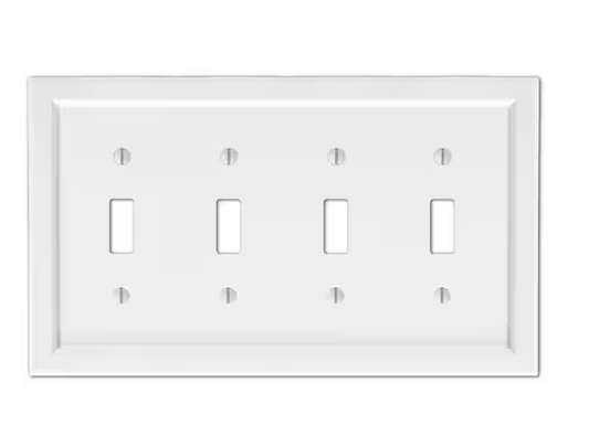 Woodmore 4 Gang Toggle Wood Wall Plate - White - 91004309675