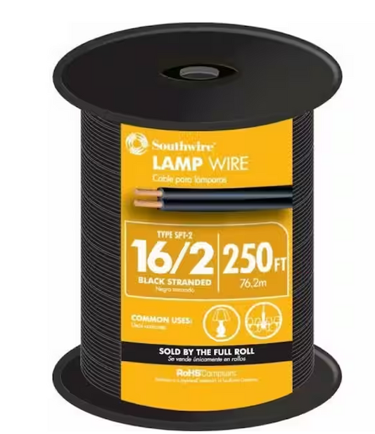 250 ft. 16/2 Black Stranded CU SPT-2 Lamp Wire - 9278041