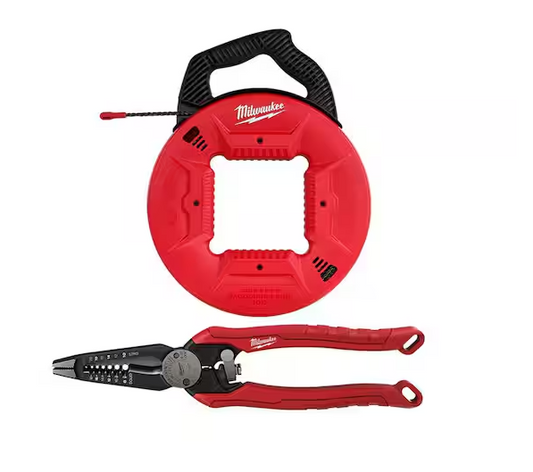 50 ft. x 13 in. Polyester Fish Tape with Non-Conductive Tip with 9 in. 7-in-1 Combination Wire Strippers Pliers - 91007928917