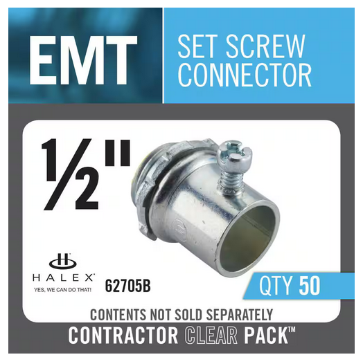 1/2 in. Electrical Metallic Tube (EMT) Set-Screw Connectors Metallic Raceway Box/Fitting/Kit (50-Box) - 9286305