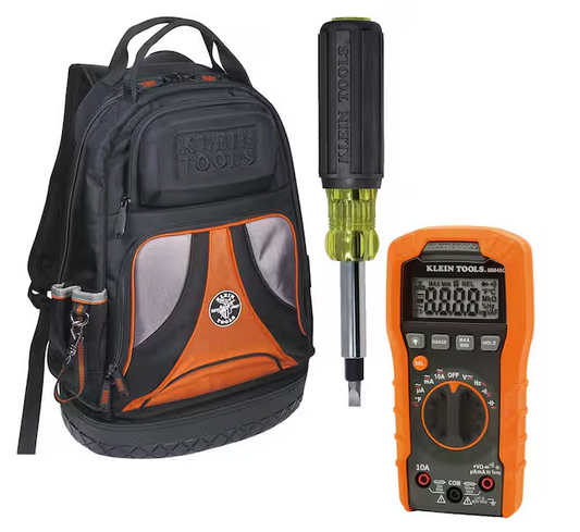 3-Piece Backpack, Multi-bit Screwdriver and 600-Volt Auto-Ranging Digital Multimeter Tool Set