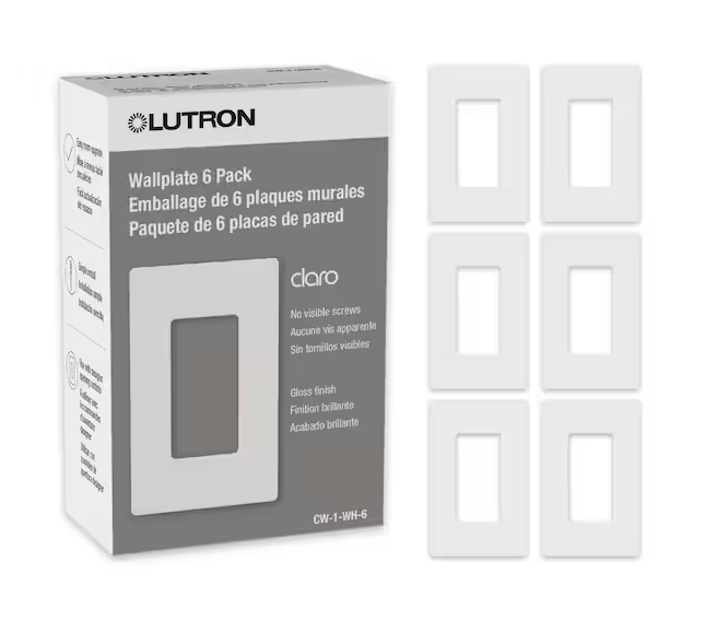 Claro 1 Gang Wall Plate for Decorator/Rocker Switches, Gloss, White (CW-1-WH-6) (6-Pack) - 91001710157