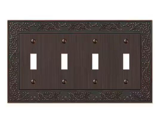 English Garden 4 Gang Toggle Metal Wall Plate - Aged Bronze - 91004403048