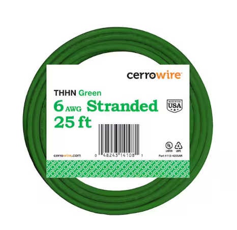 25 ft. 6 Gauge Green Stranded Copper THHN Wire - 9207819