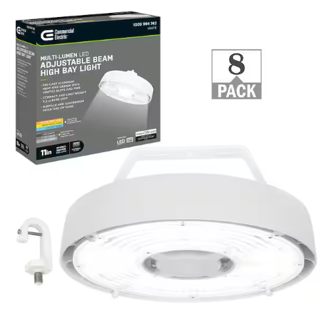 11 in. Adjustable CCT Lumens 100-Watt Lightweight Round Integrated LED High Bay Light 120-277V (8-Pack) - 91010216347