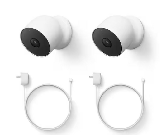 Nest Cam (Battery) - Outdoor or Indoor Security Camera (2-Pack) + 2 Weatherproof Cables (5M)