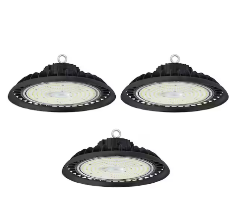 11 in. 450-Watt Equivalent Integrated Black LED UFO High Bay Light 24000 Lumen 5000K IP65 (3-Pack) - 91009754171