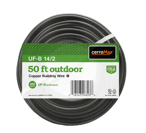 50 ft. 14/2 Gray Solid CerroMax Copper UF-B Cable with Ground Wire - 9461496