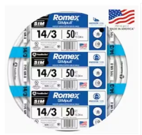 50 ft. 14/3 Solid Romex SIMpull CU NM-B W/G Wire - 9732257