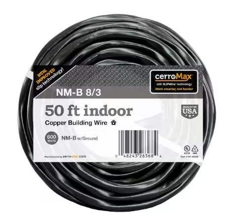 50 ft. 8/3 Black Stranded CerroMax SLiPWire Copper NM-B Wire