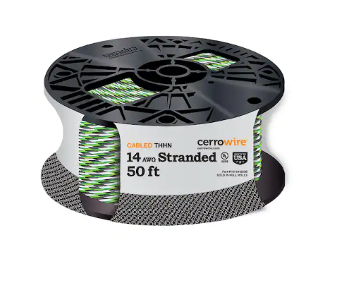 50 ft. 14/3 Black /White /Green Stranded Copper THHN Wire - 91000993425