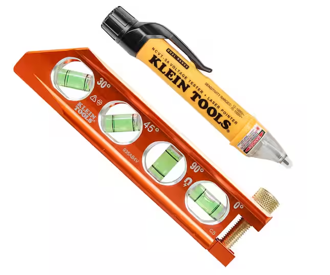 2-Piece 4-vial Conduit Level and Non-Contact Voltage Tester with Laser Pointer Tool Set