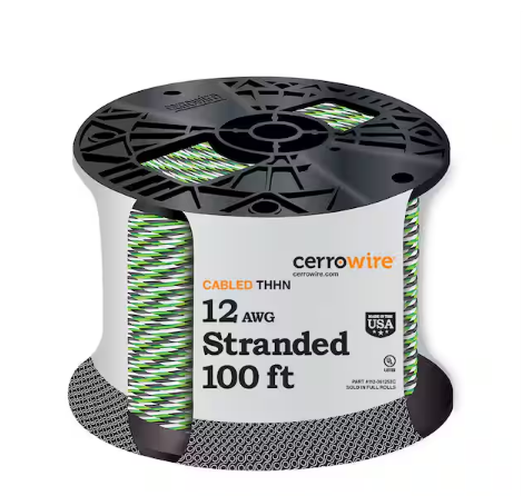 100 ft. 12/3 Black /White /Green Stranded Copper THHN Wire - 91000993448