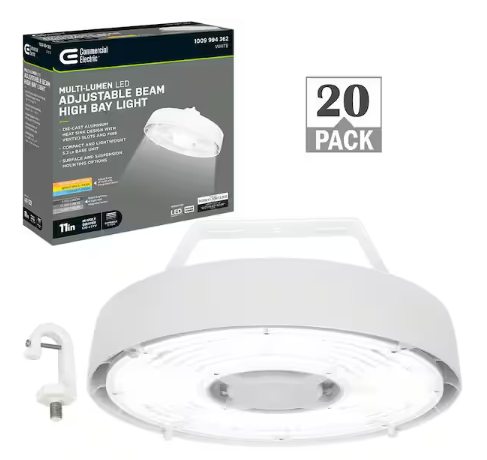 11 in. Adjustable CCT Lumens 100-Watt Lightweight Round Integrated LED High Bay Light 120-277V (20-Pack) - 91010216351