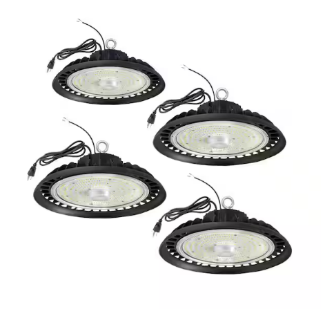 10in.300-Watt Equivalent Integrated LED Dimmable Black UFO High Bay Light,5000K 14000LM Commercial Bay Lighting 4 Pack - 91011140591