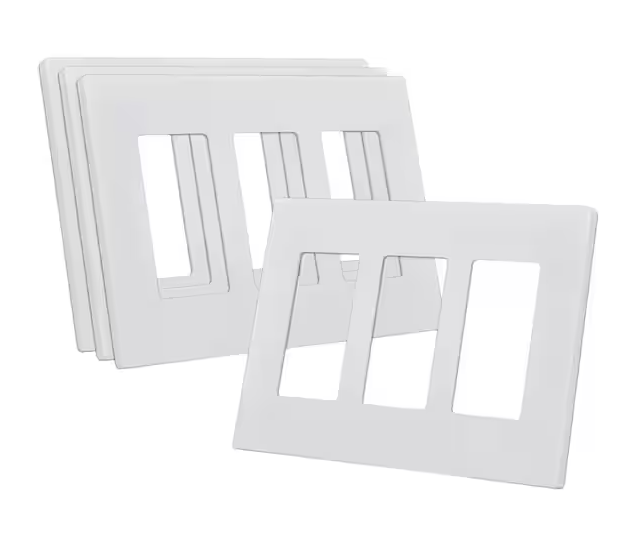 3-Gang Gloss White Screwless Decorator/Rocker Light Switch Cover, Plastic Wall Plate Standard Size (4-Pack) - 91011411622