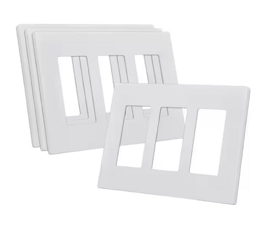 3-Gang Gloss White Screwless Decorator/Rocker Light Switch Cover, Plastic Wall Plate Standard Size (4-Pack) - 91011411622